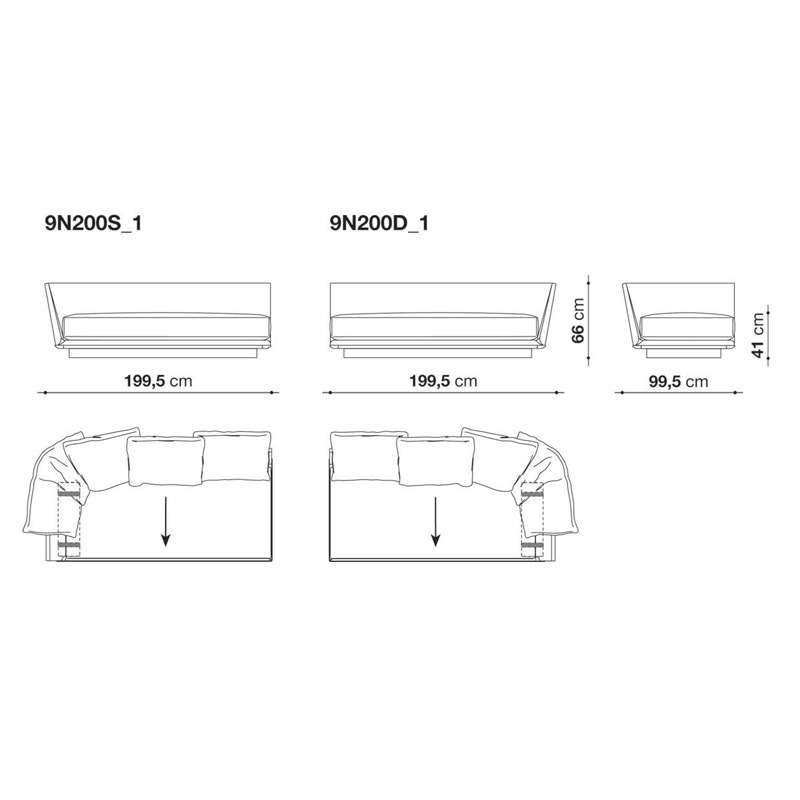 B&B Italia NOONU Eck-/Endelement mit Armrolle - 199 x 99 cm