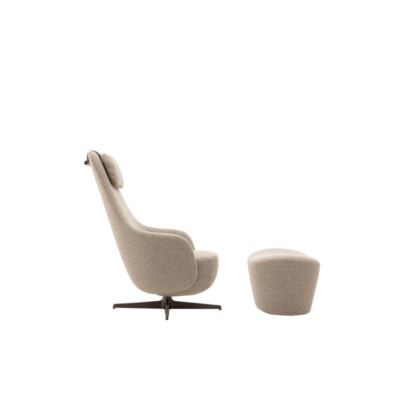 B&B Italia HARBOR LAIDBACK schwenkbarer Drehsessel mit Hocker, Sambuco Stone