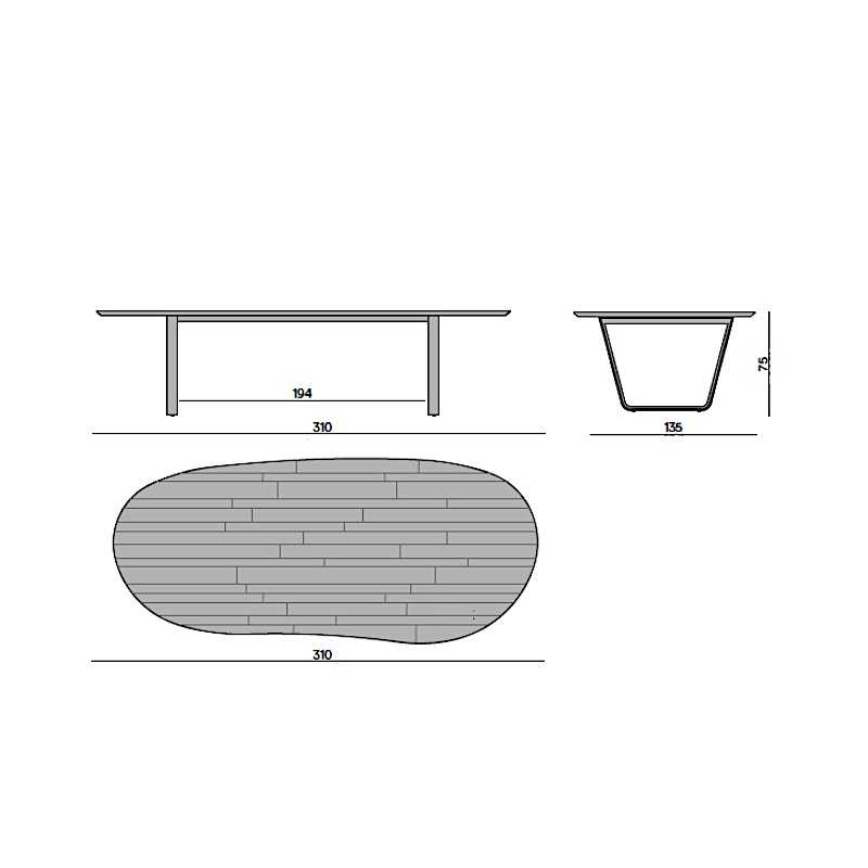 Manutti AIR Organik Teak Gartentisch 310 x 135 cm - Skizze