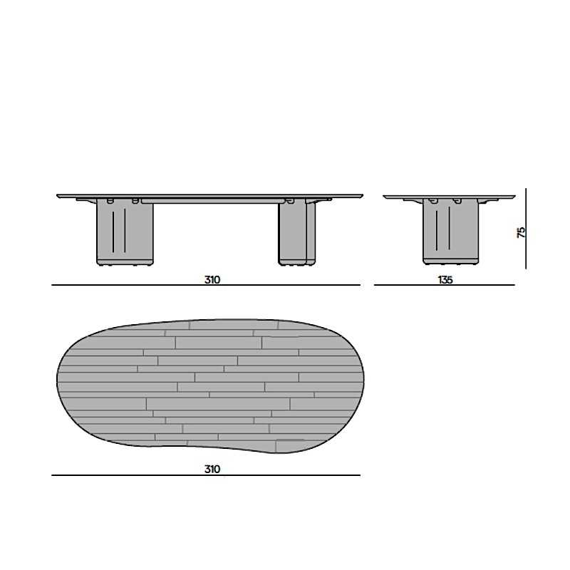 OGADO Organik Gartentisch Teak 310 x 135 cm - Skizze