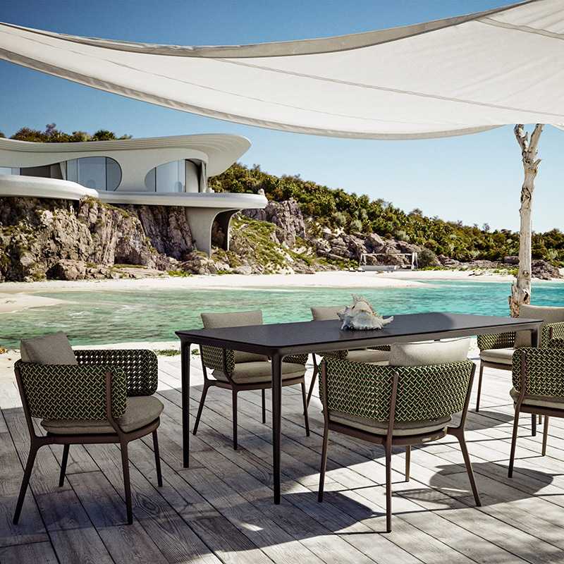 DEDON BELLMONDE Armlehnstuhl Black Pepper/ Pine, Polster Linen Grey