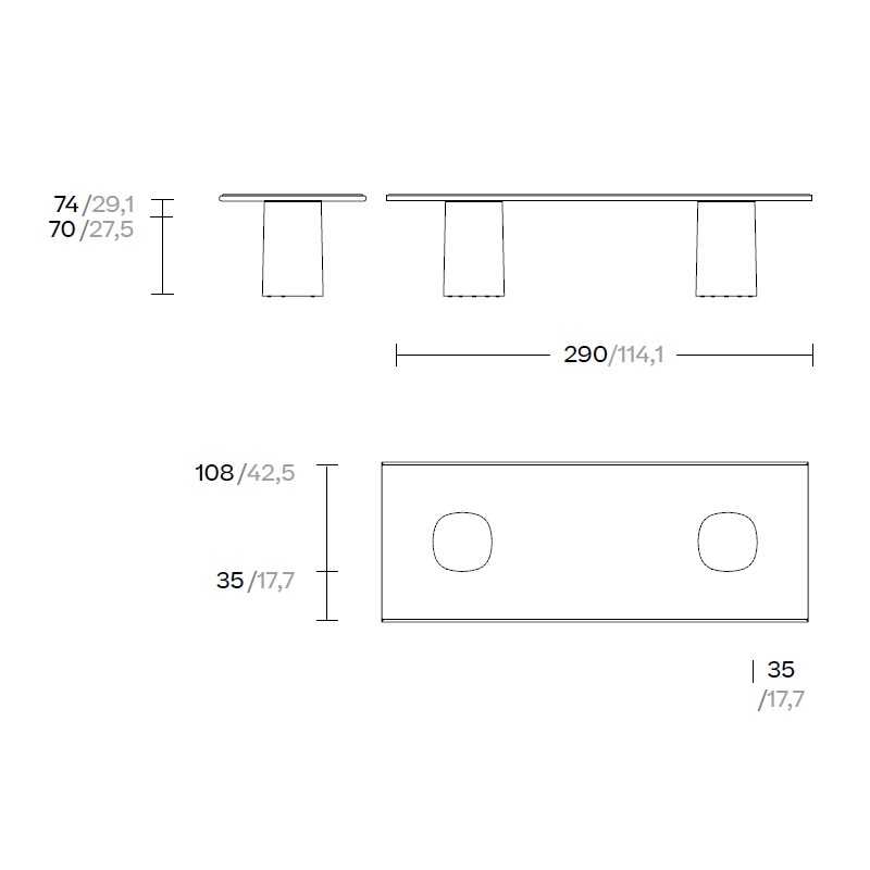 Kettal GIRO Esstisch 220x108 cm, Teak/ Keramik Neutral Caliza