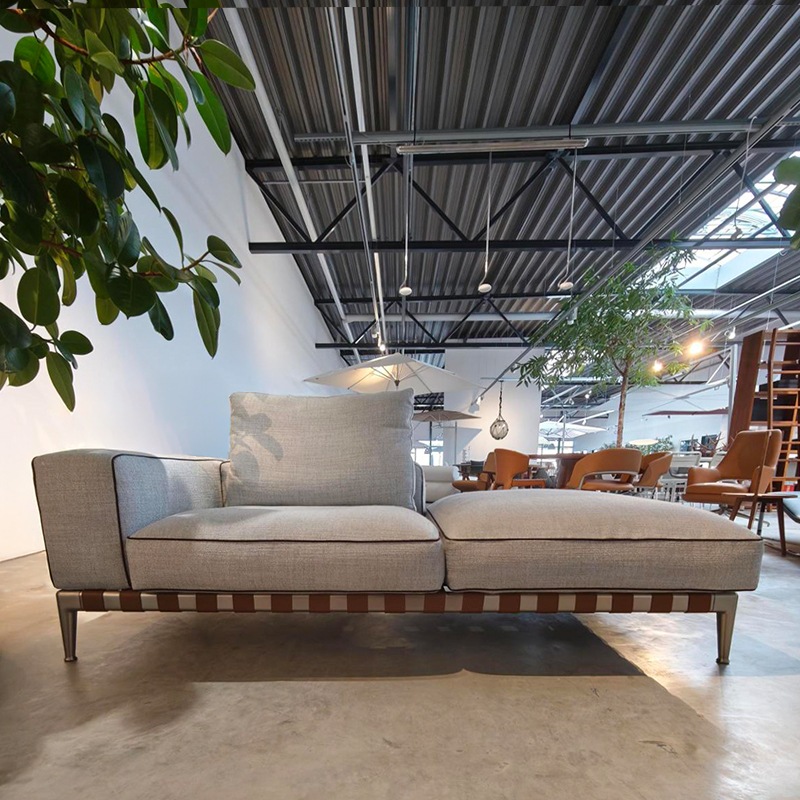 Flexform GREGORY Chaiselongue mit Armlehne links, Satiniert/Kernleder Tabak/Topazio